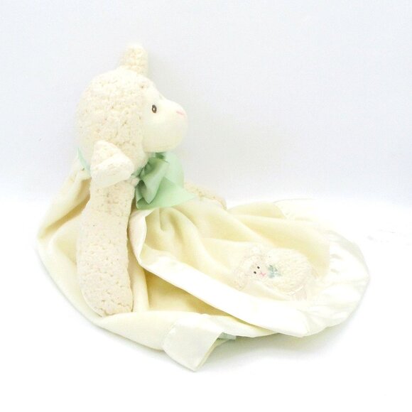 Bearington Baby Lamb Lovey With Green Bow & Satin Trim Security Blanket Plush To - Picture 5 of 5